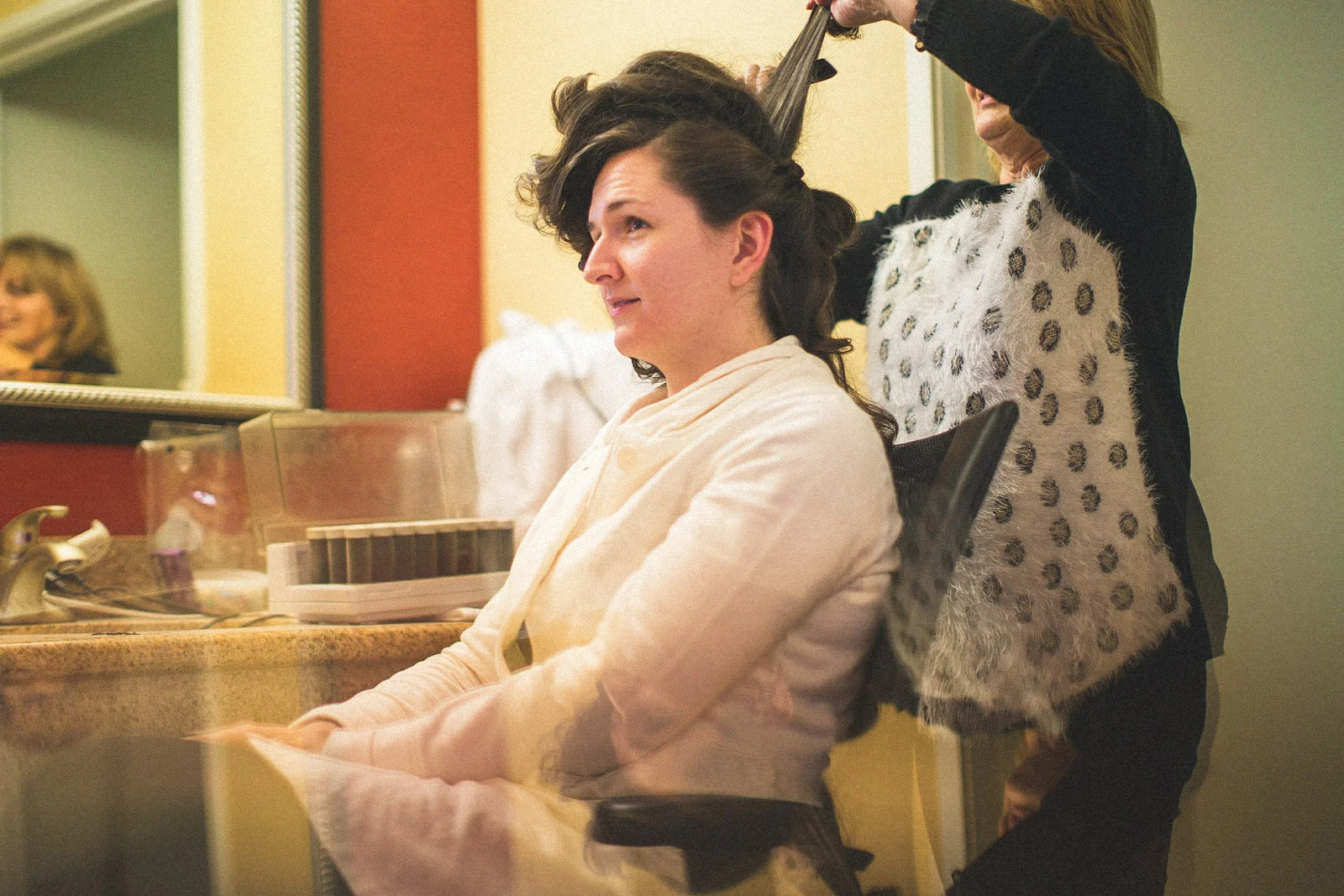 Bride gets her hair done