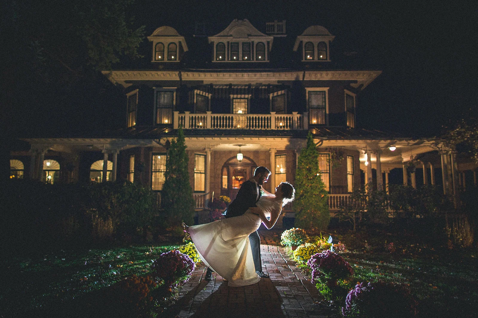 Oakeside Mansion Wedding Night Portrait