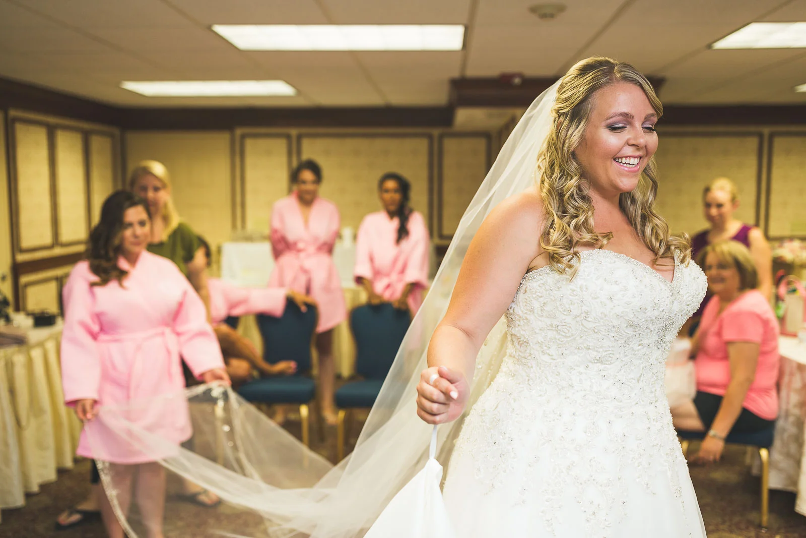 Bride happy in her dress