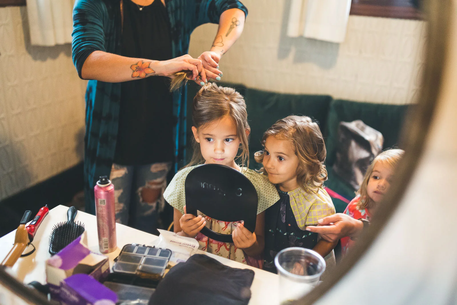 Flower girls get their hair done