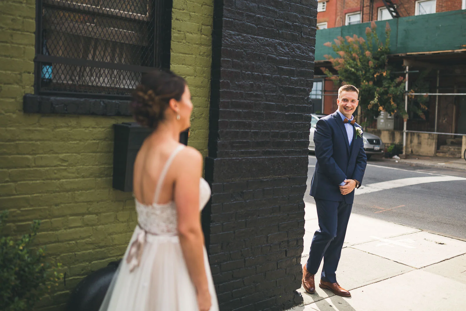 First Look Green Building Brooklyn Wedding
