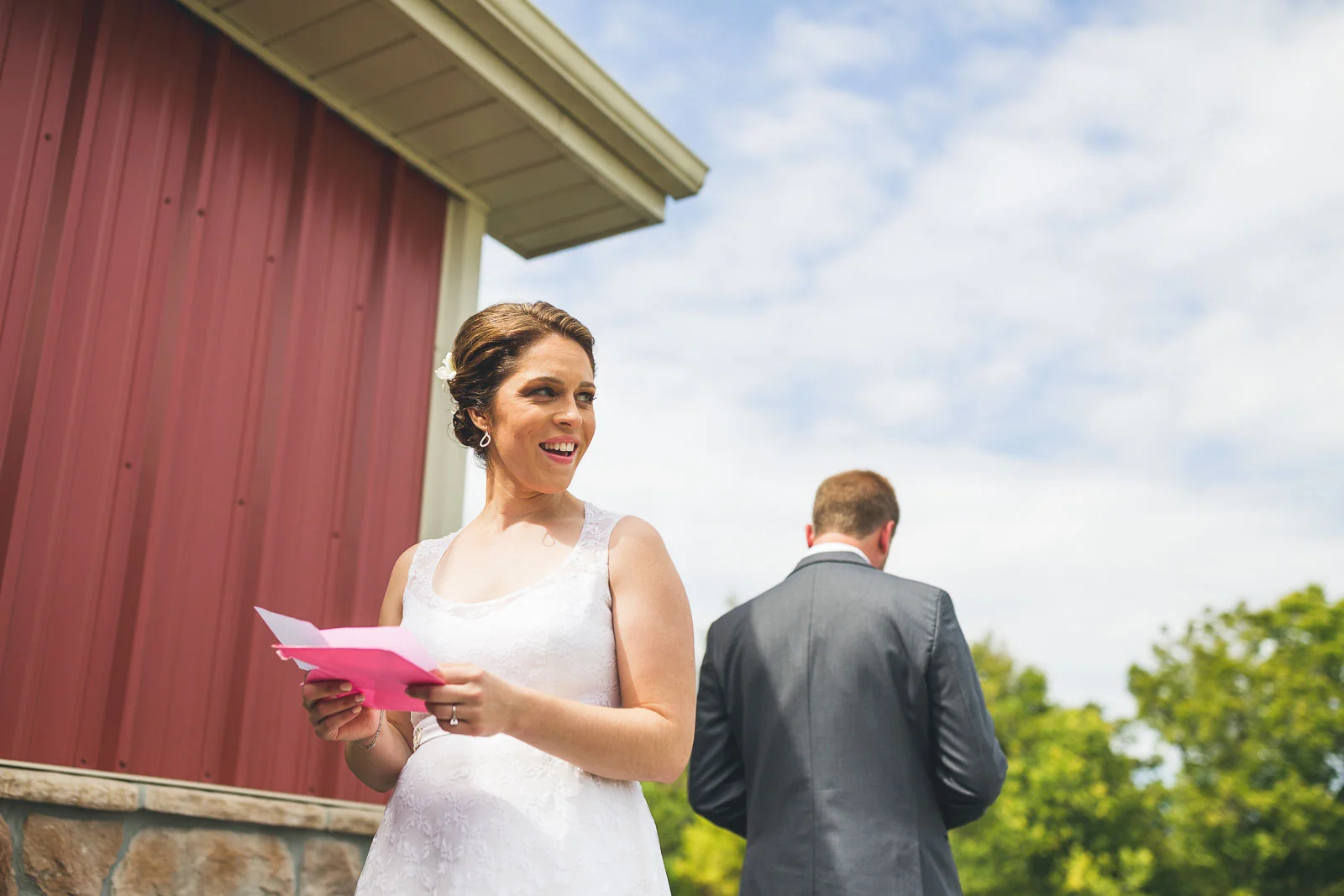 Bride reads letter from Groom