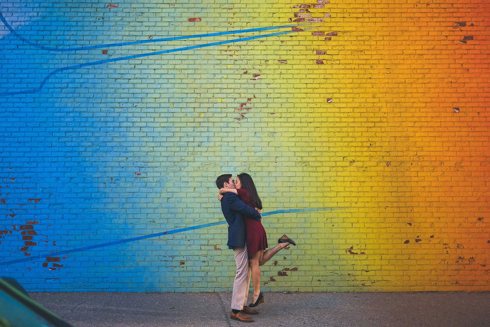 Colorful Wall Engagement Photography
