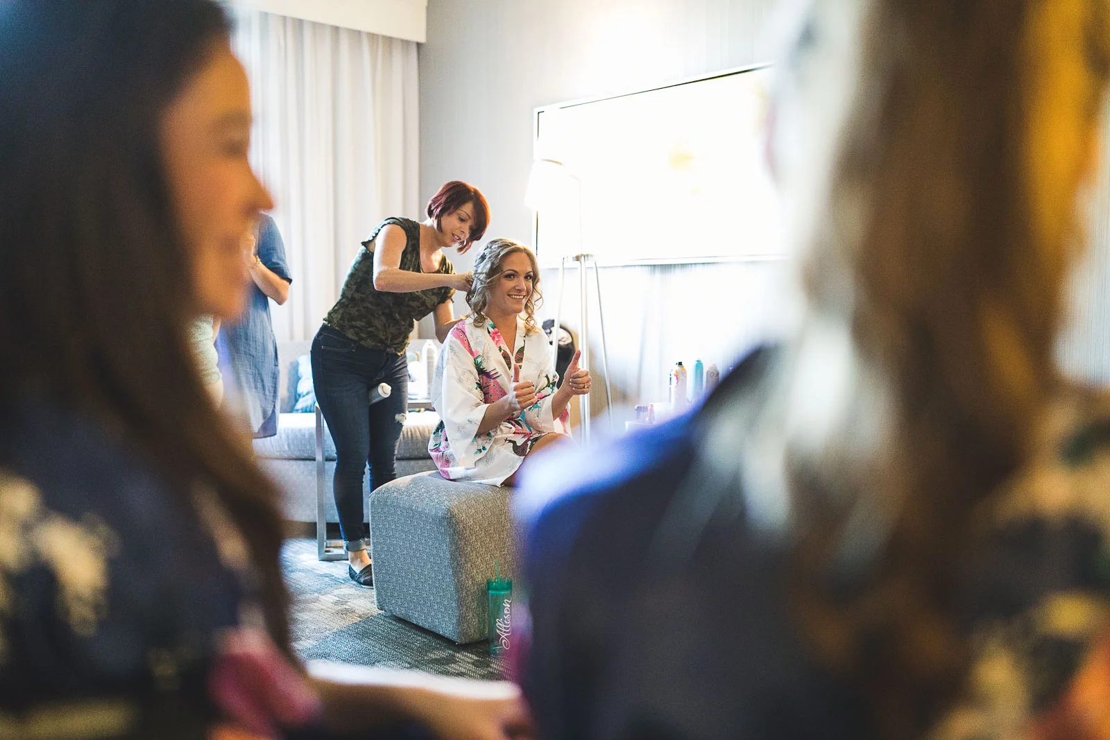 Bride gets her hair done