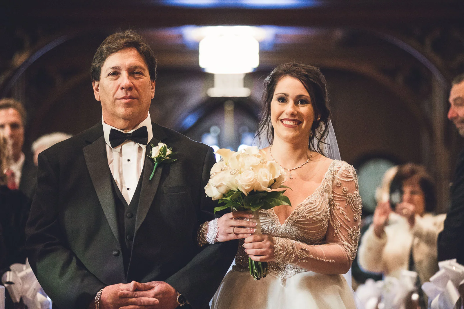 Bride and Father Aisle Seton Hall Chapel
