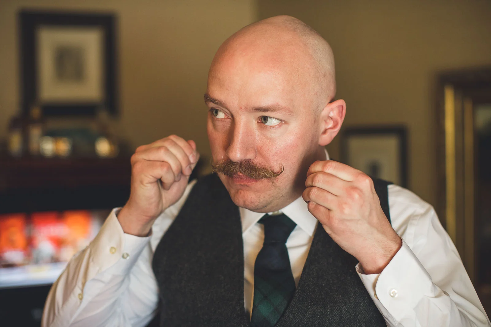 Groom styling mustache