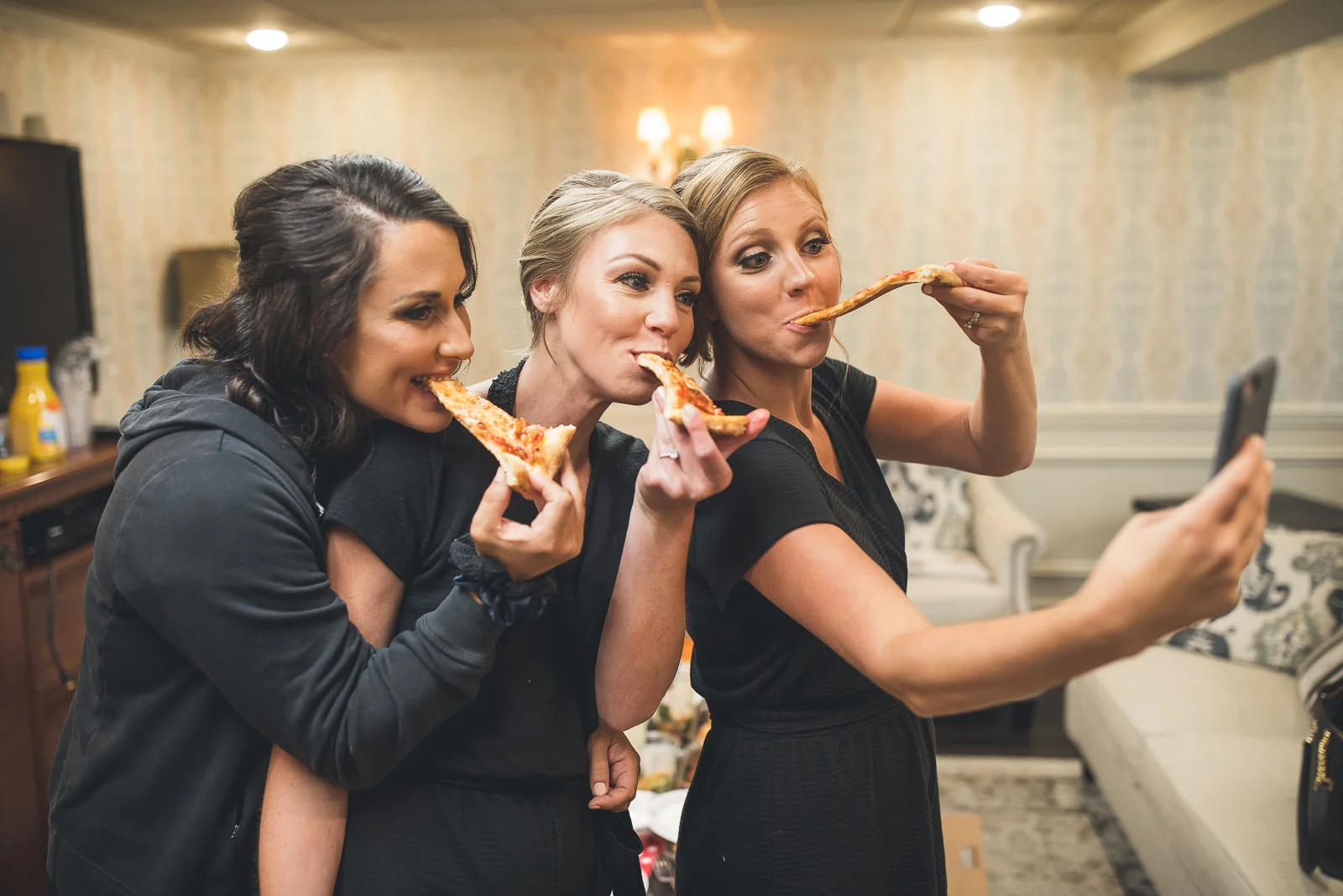 Bridesmaids Eating Pizza