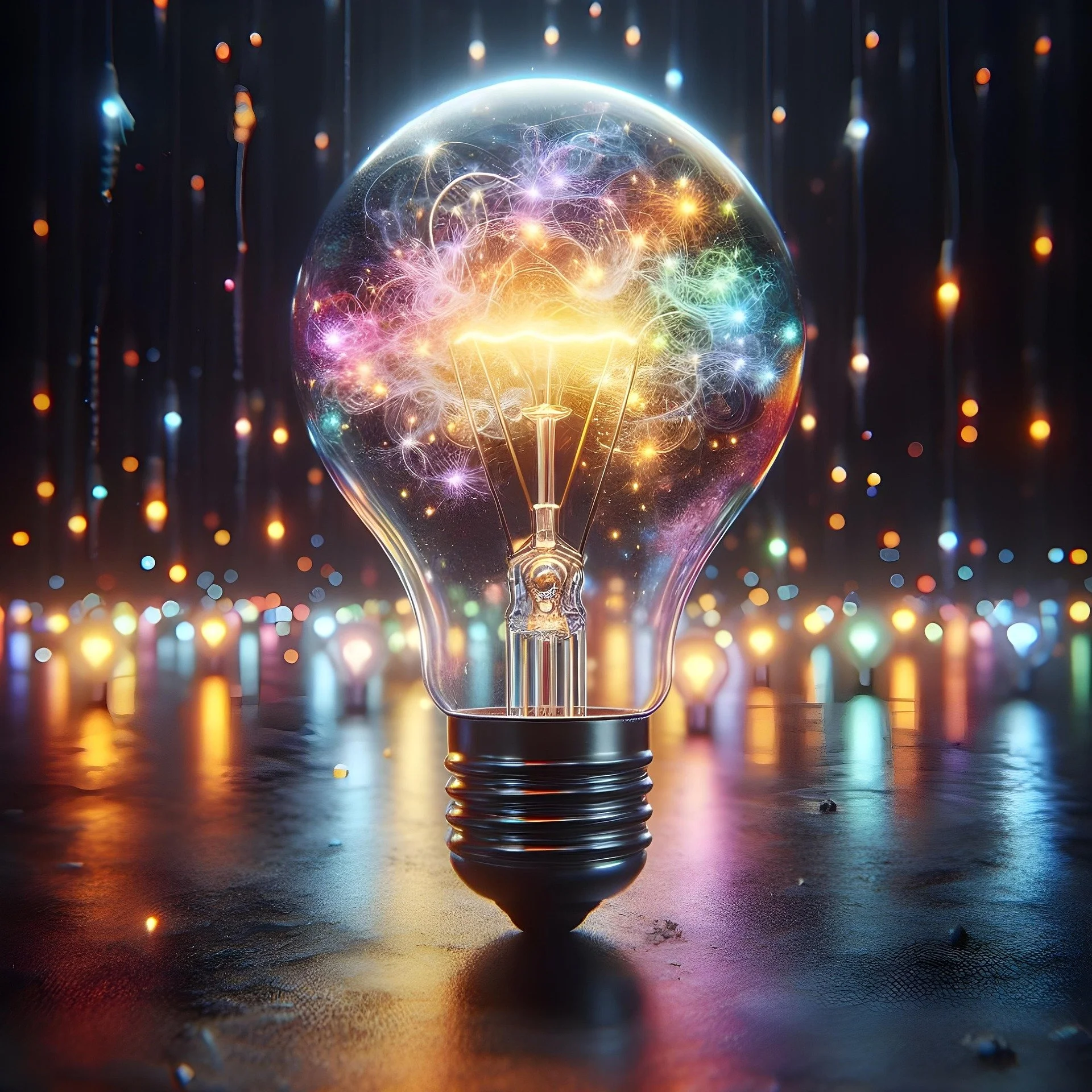 light bulb with rainbow lights
