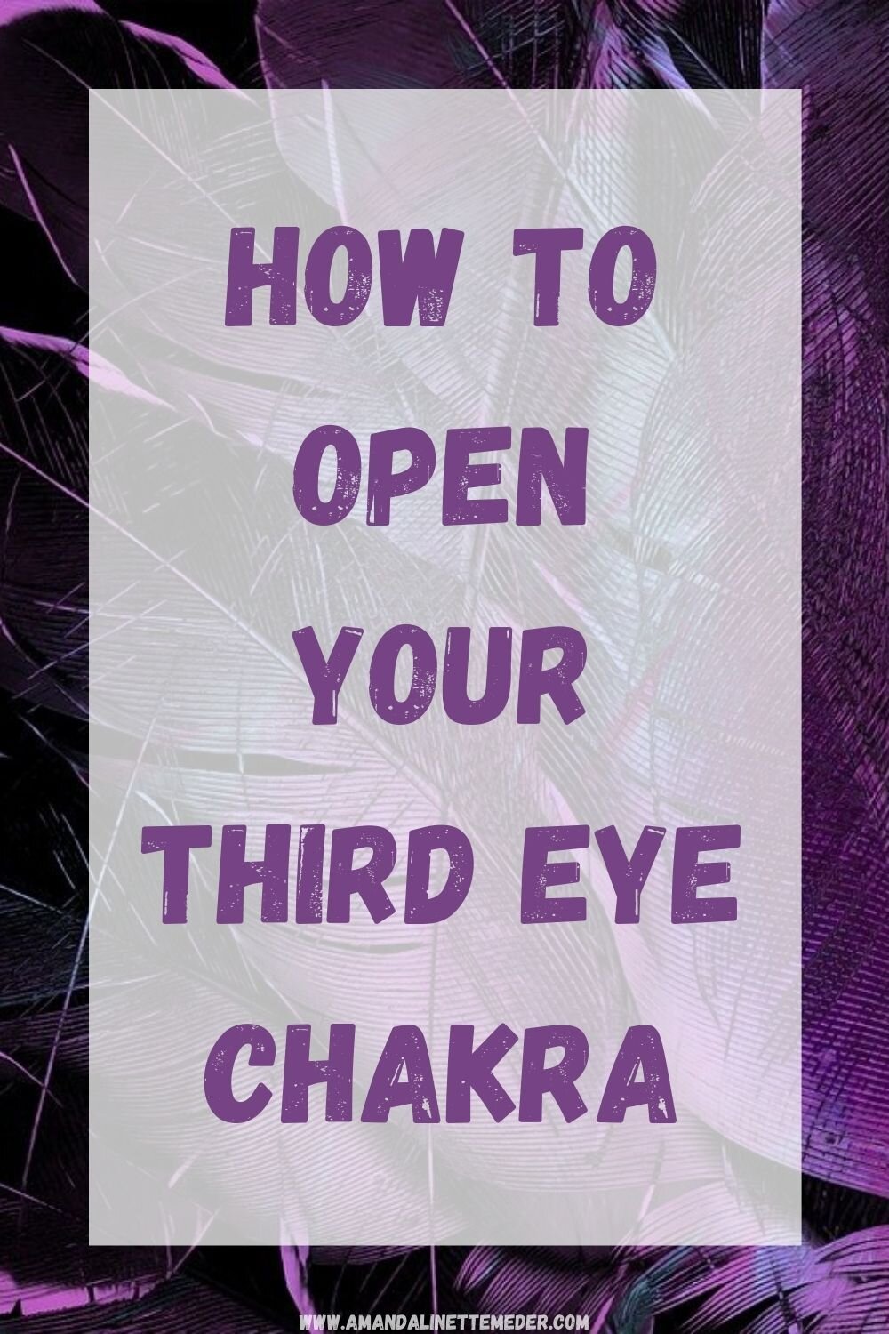 Third Eye Chakra exercises. Photo of deep violet and iridescent green-blue feathers by Yuri_B from Pixabay with text overlay How To Open Your Third Eye Chakra.