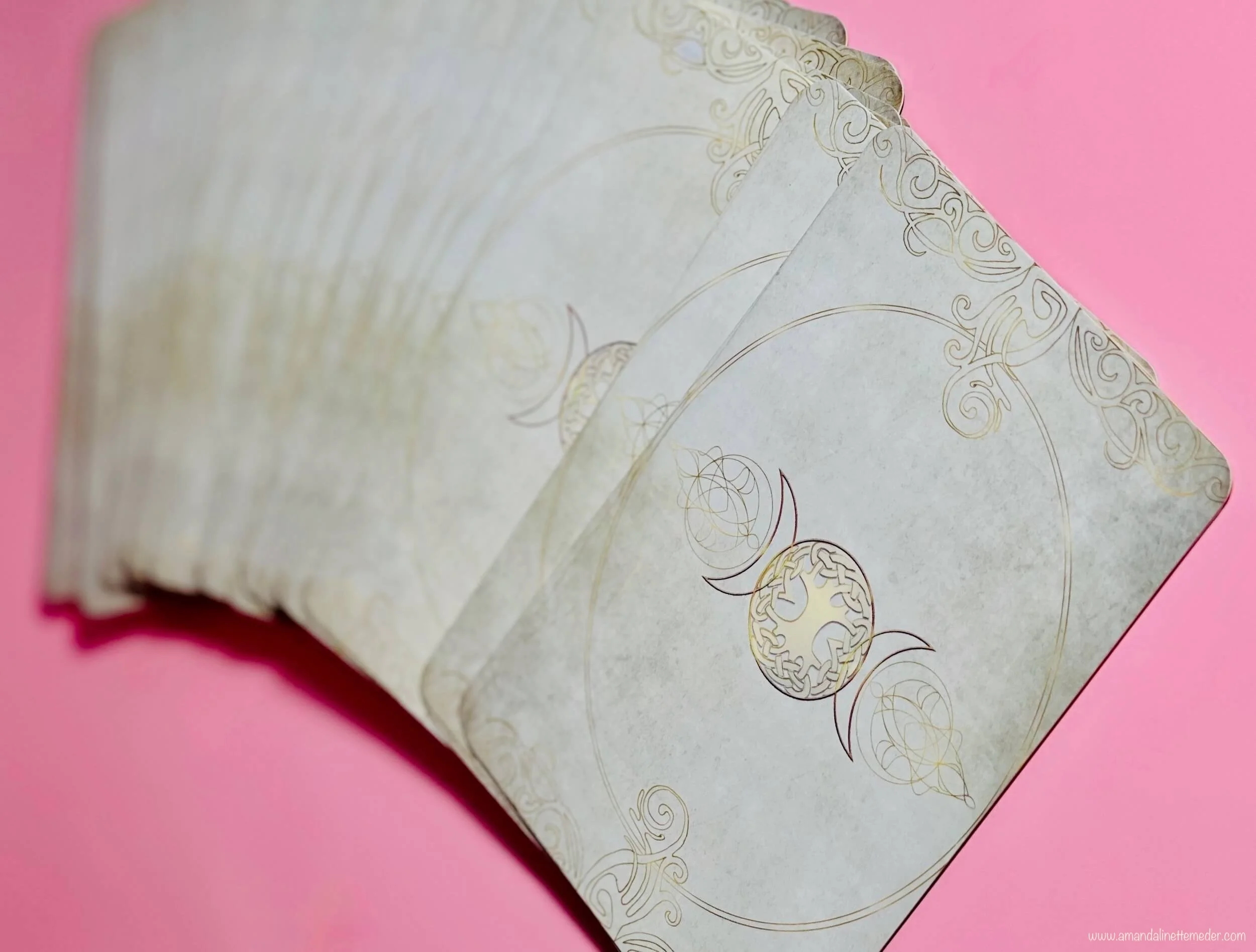 Goddess Power Oracle Card backings on pink background