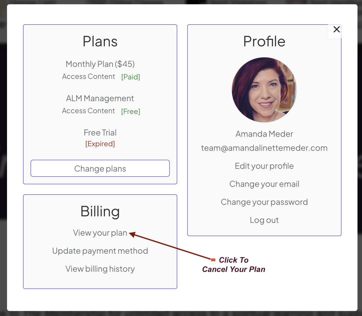 accessing your billing screenshot