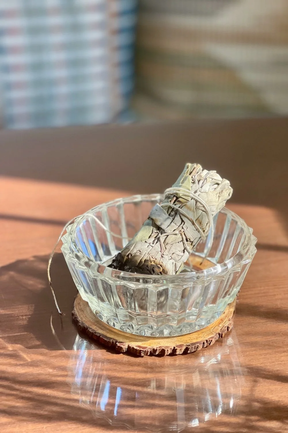 White Sage Wand in crystal dish