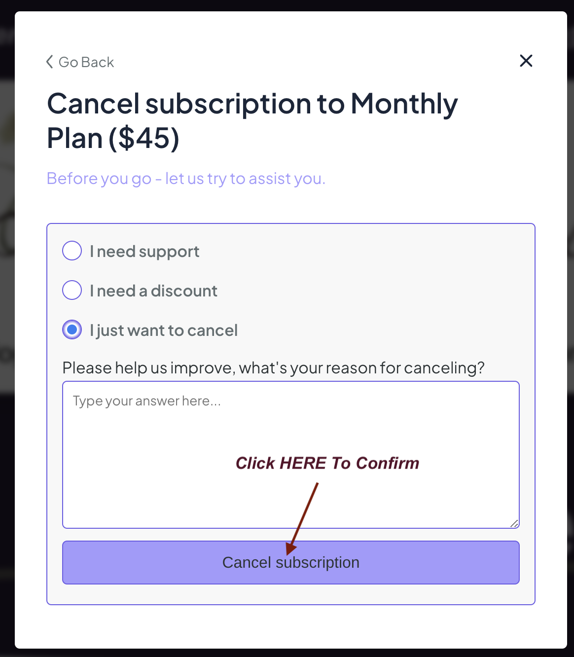 Final Cancellation Page