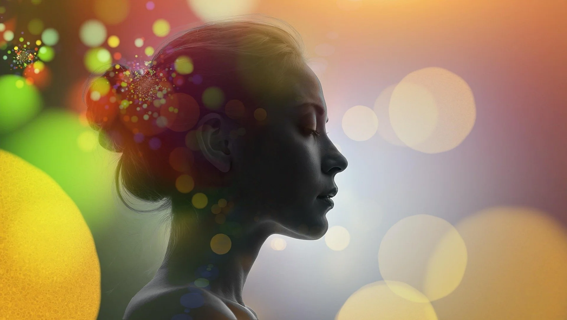 Image of women with bokeh lights around her by Gerd Altmann from Pixabay