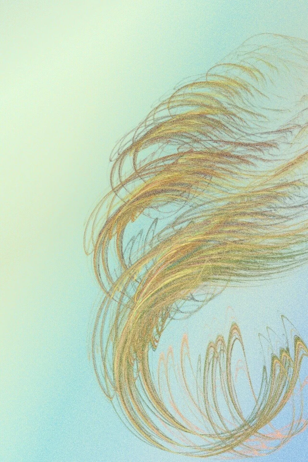Vertical photo of gold abstract feather on aqua background by GunnarGrey from Pixabay