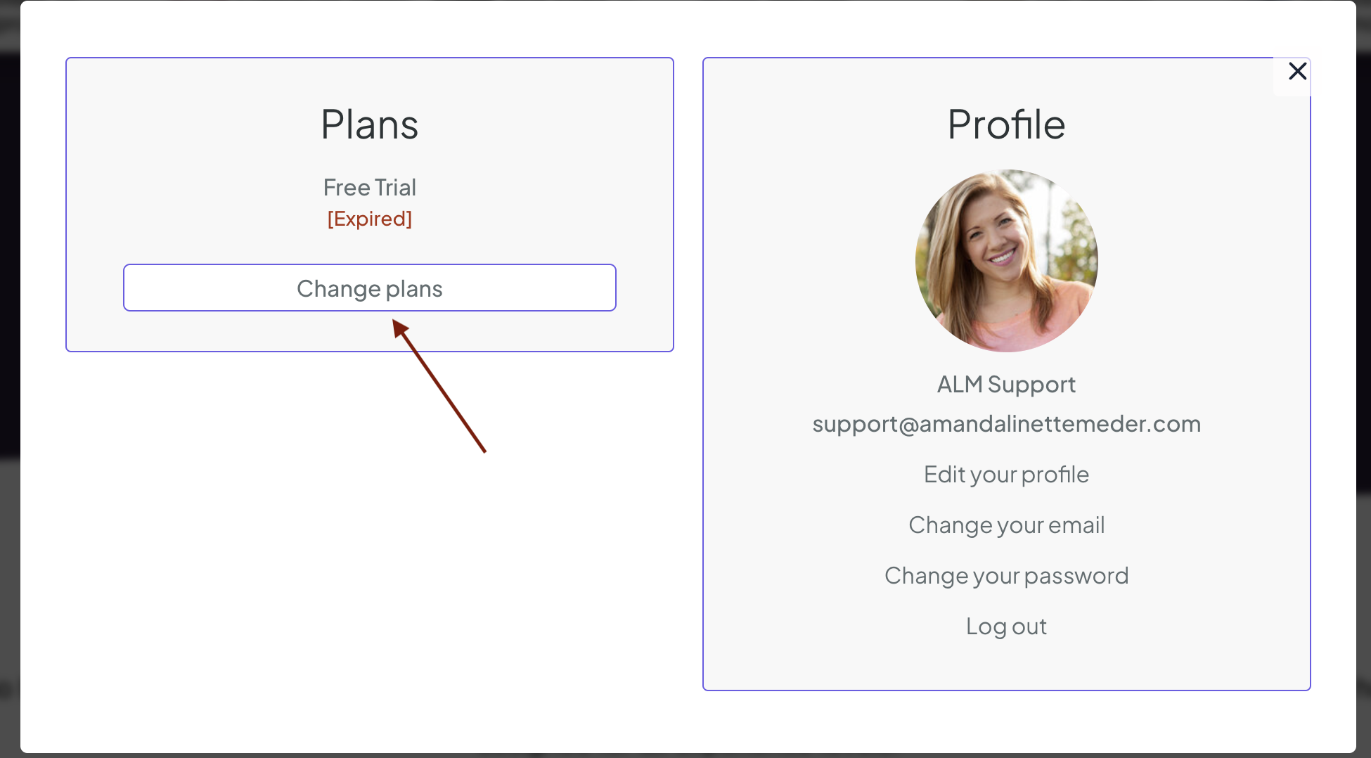 Member account dashboard screen