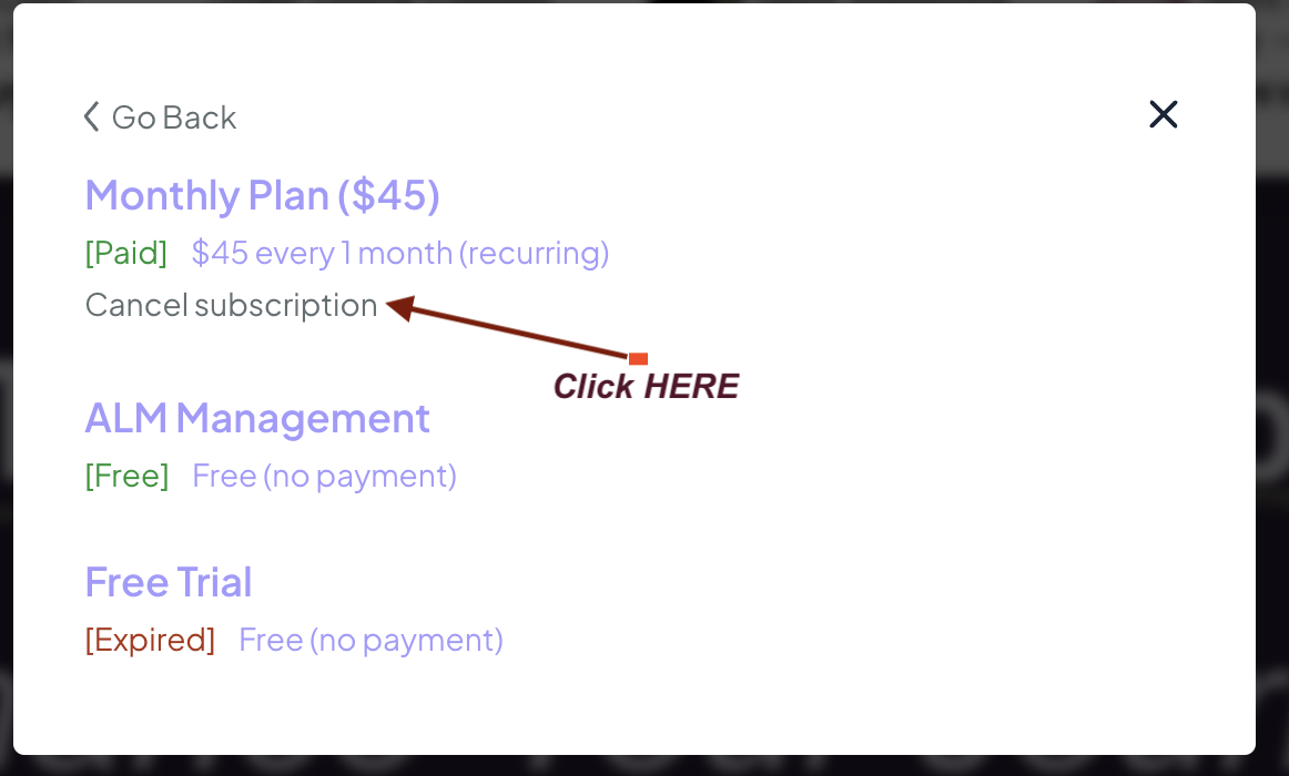Cancel subscription page