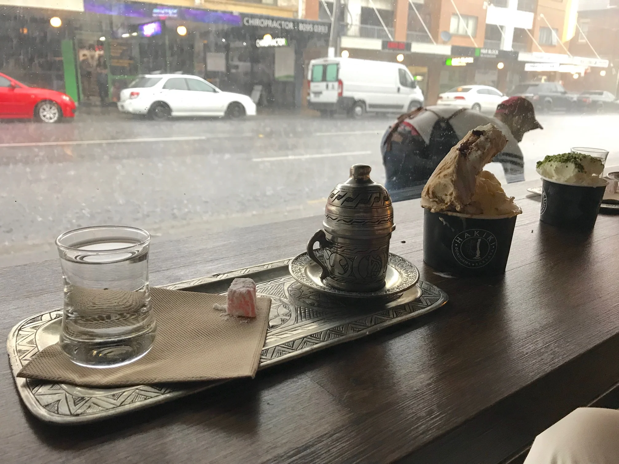 Turkish coffee and ice cream at Hakiki. The sudden downpour was a good excuse for a second helping!