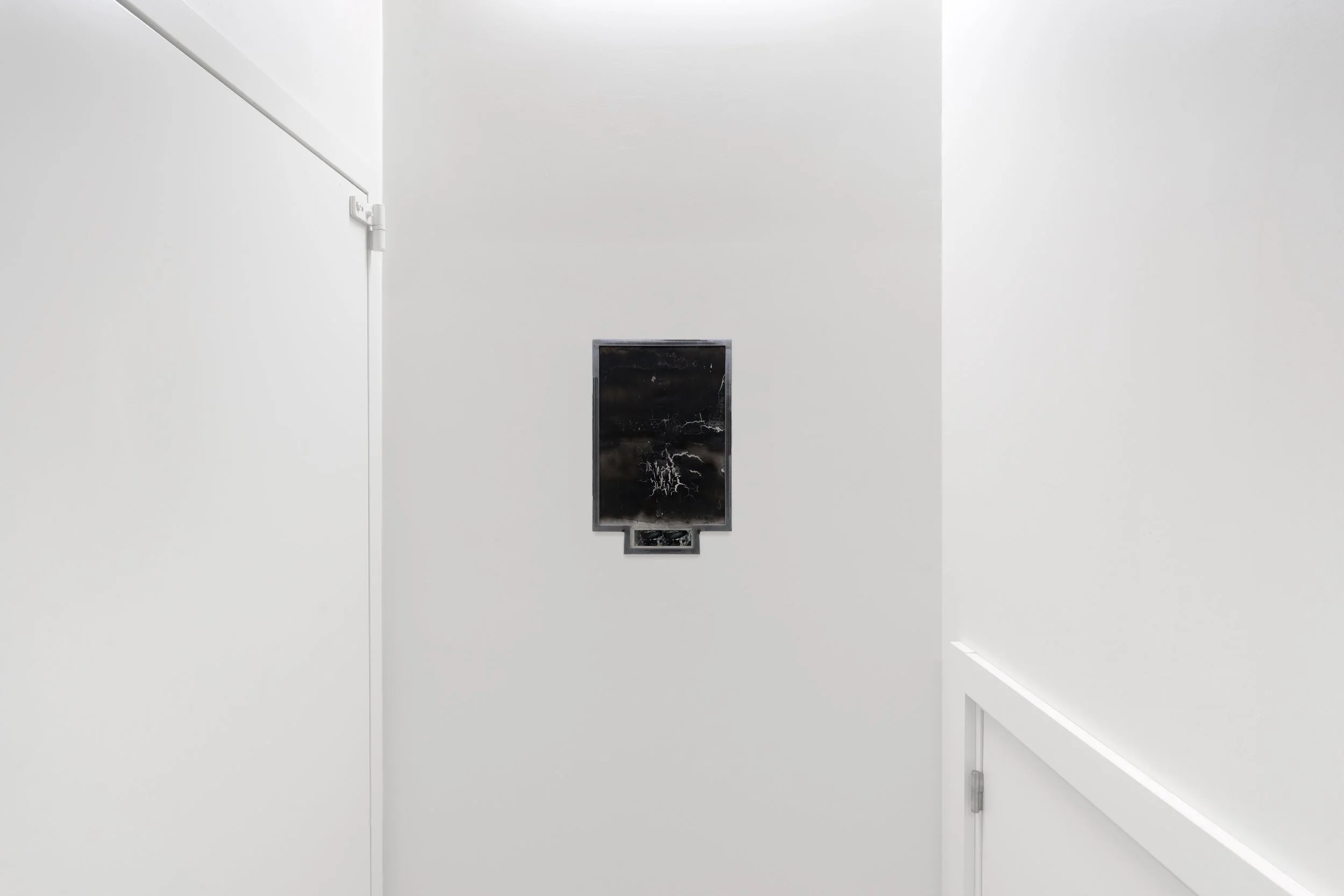 JASON GRINGLER. PHOTO (23) (2024). 'AIR SERVICE BASEL' LO BRUTTO STAHL, BASEL. JUNE 16 - JUNE 22 2025. PHOTOS, RUST PREVENTION OIL, PIGMENT, STEEL, COLLAGE, SPRAY ENAMEL, ACRYLIC GLASS. 37 X 30.5 CM (14.5 X 12 IN) UNIQUE.