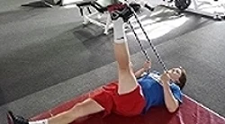 Push into the rope with 25% of your strength for 6 seconds, then relax. Do 6 contractions per leg.