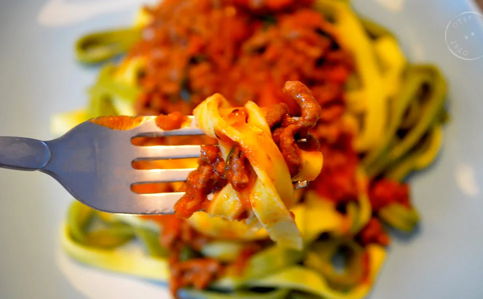 First bite of homemade bolognese!