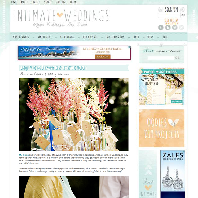 Oct 2013 | Intimateweddings.com Featured Mu-Hsien's wedding ceremony & bouquet ideas