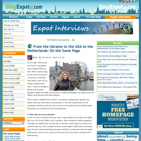 Mar 2014 | BlogExpat.com Alla is interviewed on her journey from Ukraine to USA to Amsterdam.