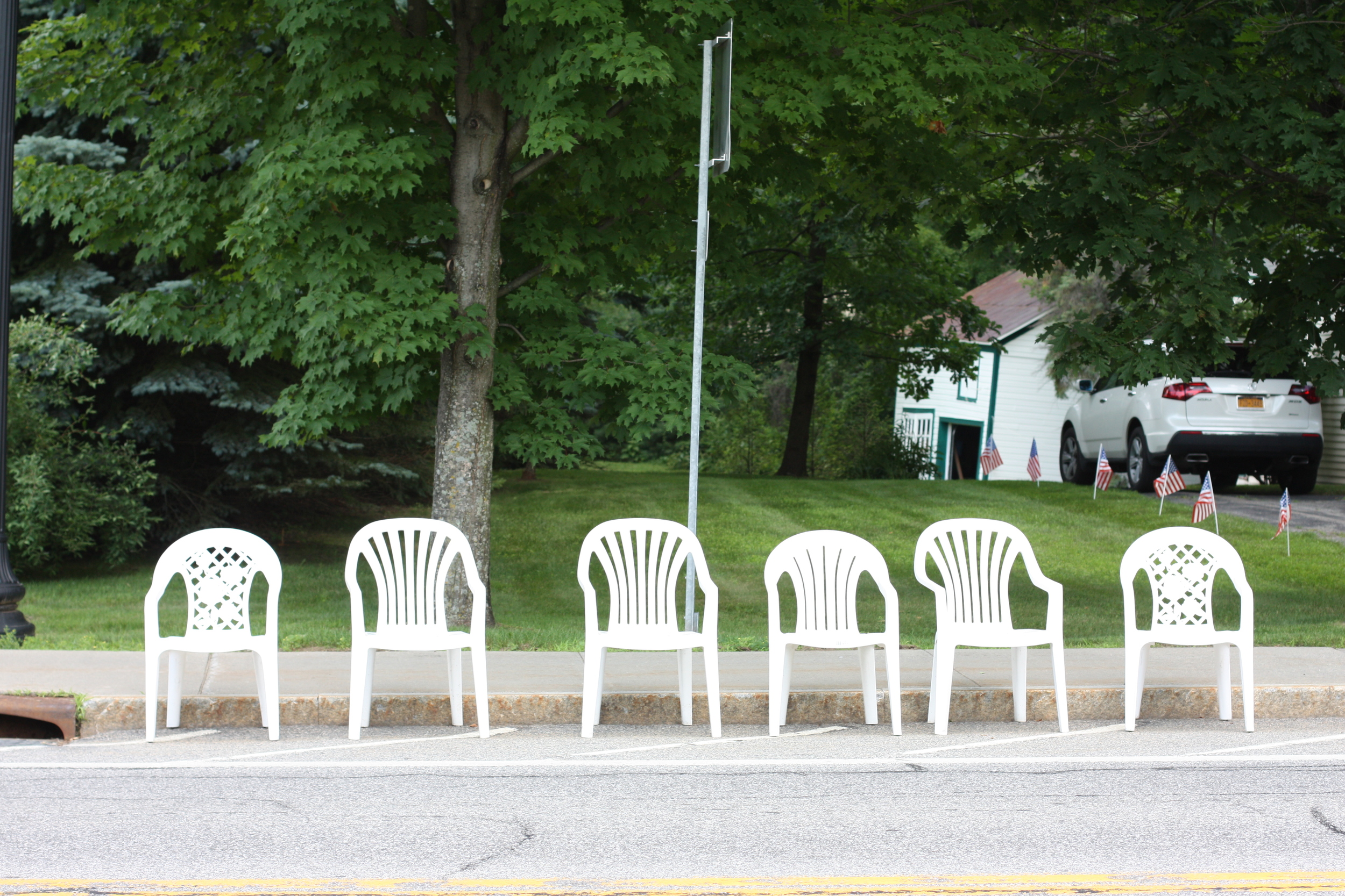 Folks reserving their "Hollywood" seating for the Schroon Lake July 4th Parade!