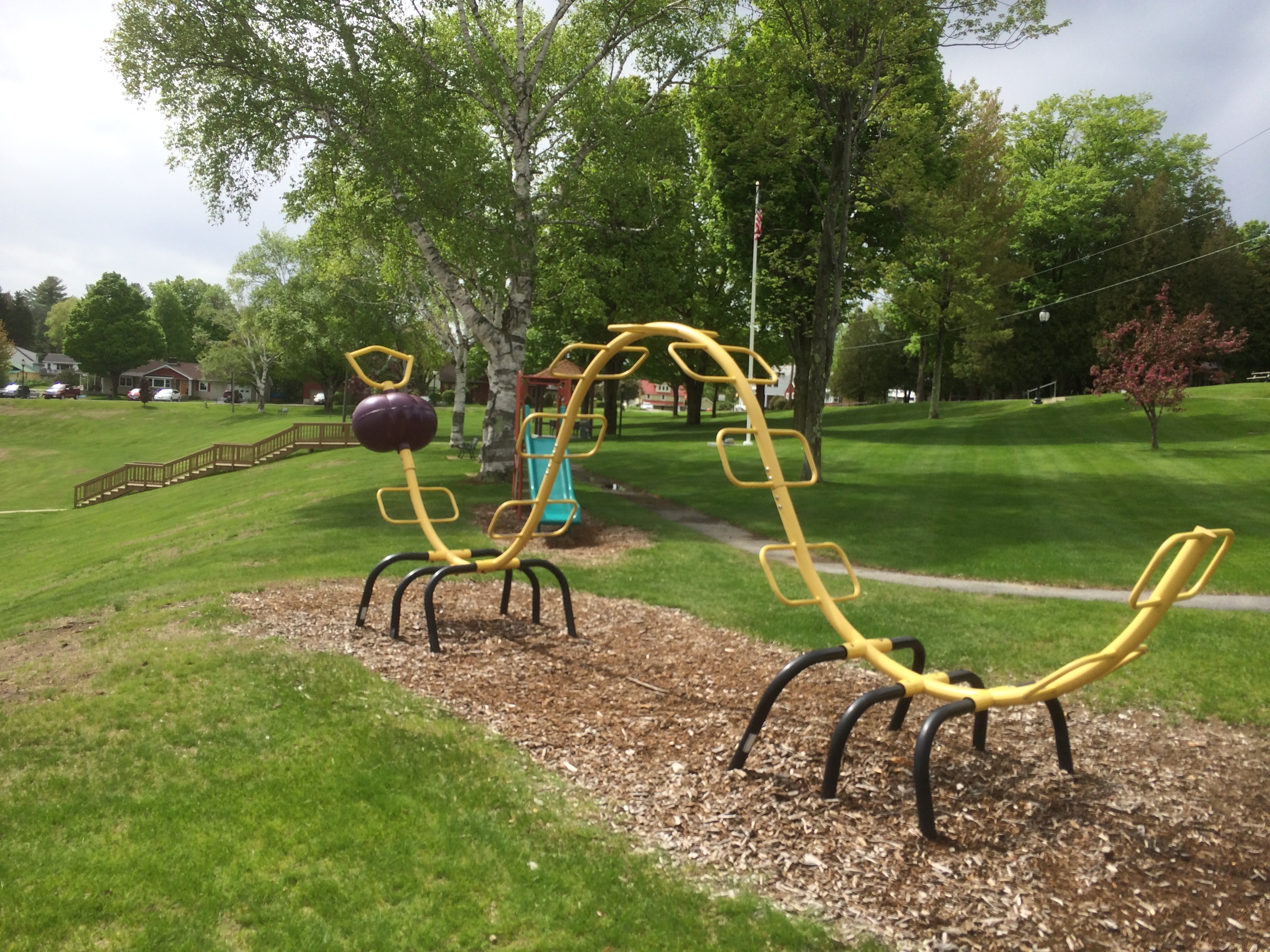 Part of the playground today. The Caterpillar, with a slide in the background.