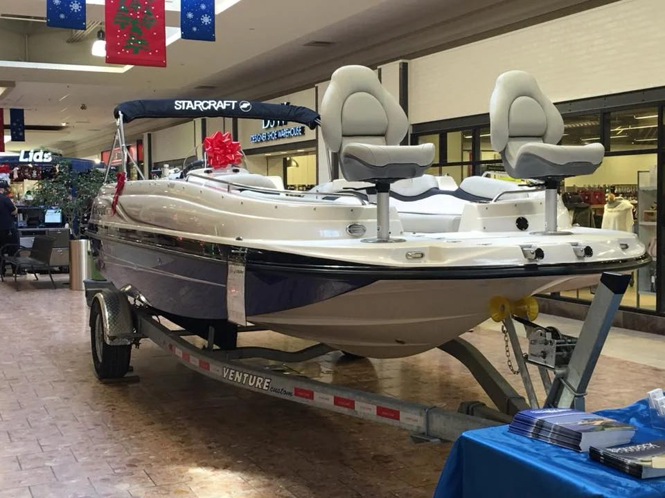 Looking for a new boat? Check out this one from Schroon Lake Marina at the Champlain Centre Mall in Plattsburgh.