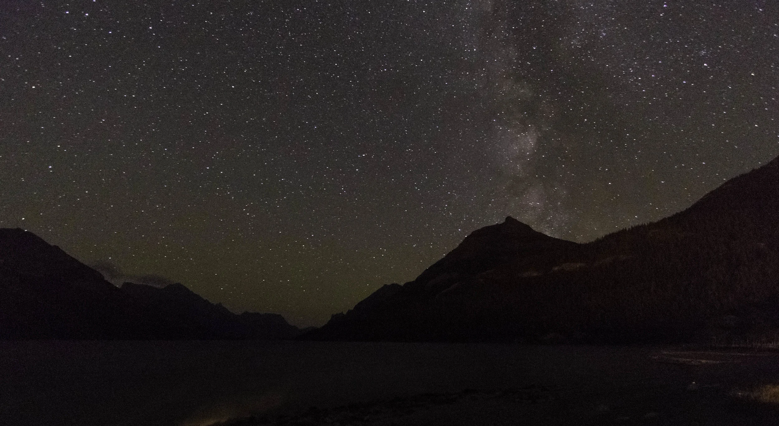 Night falls over Waterton Lake