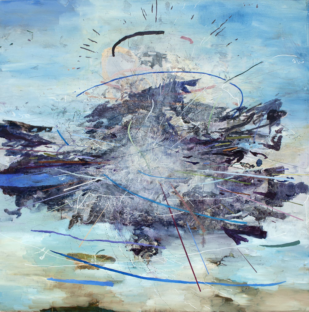 Cumulus II Oil, acrylic, ink, white-out pen on canvas, 52"x52", 2013