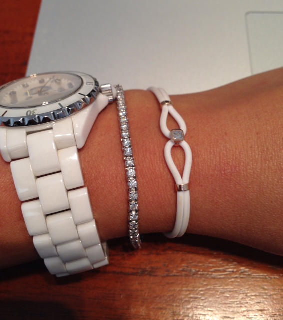"Layering" diamond tennis bracelet with other accessories 