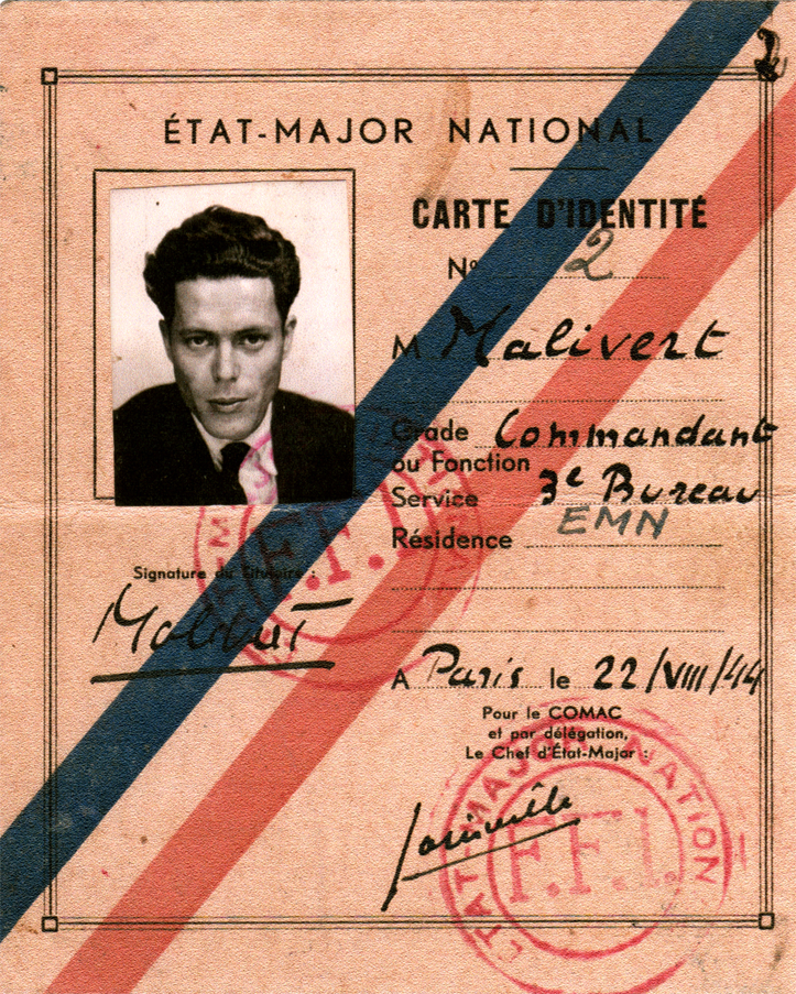 Jacques Monod’s identity card for the French Forces of the Interior (F.F.I.), in his nom de guerre “Malivert.” (Courtesy of Olivier Monod)