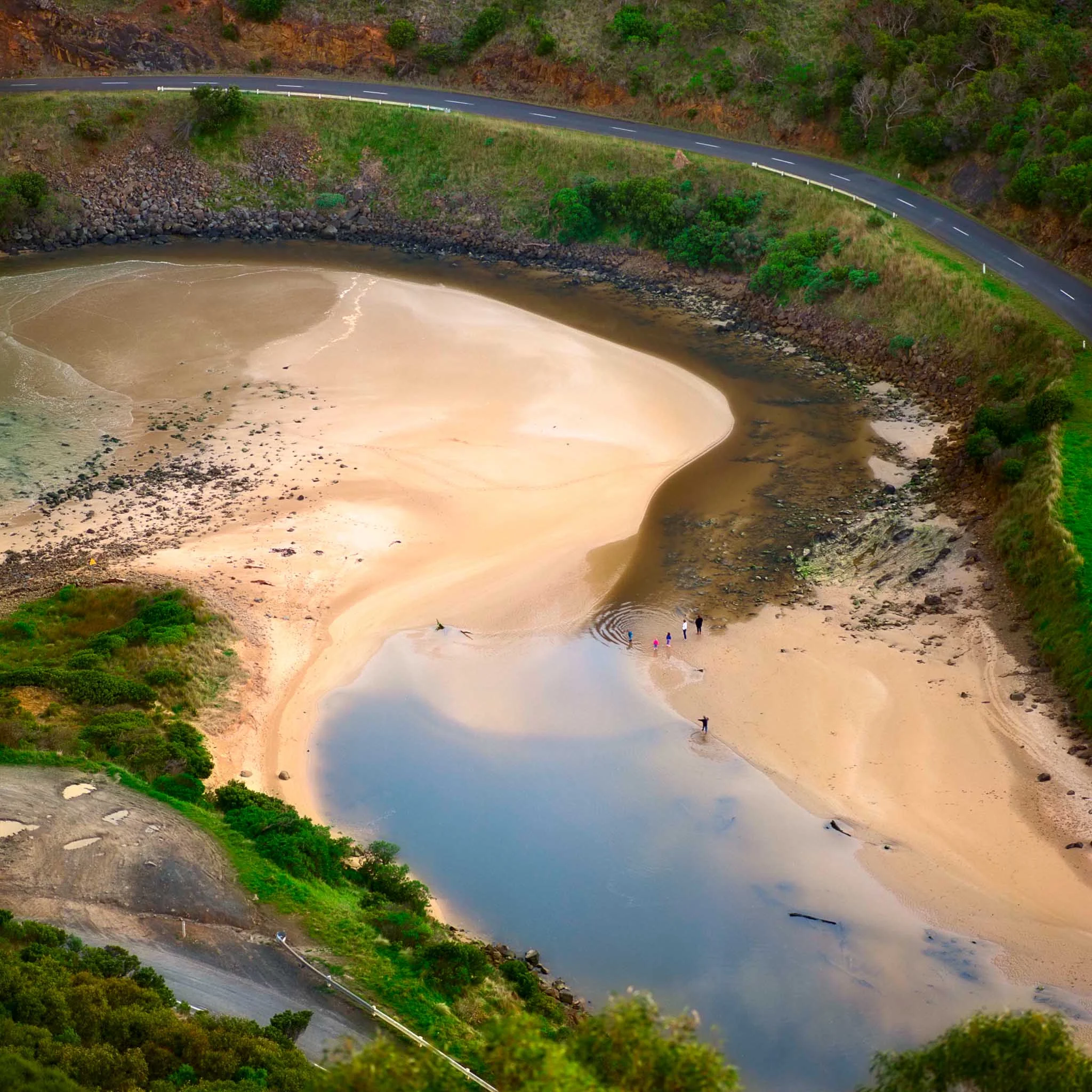The view from Teddy's Lookout down onto the St. George River , just outside of Lorne , along Australia's Great Ocean Road .