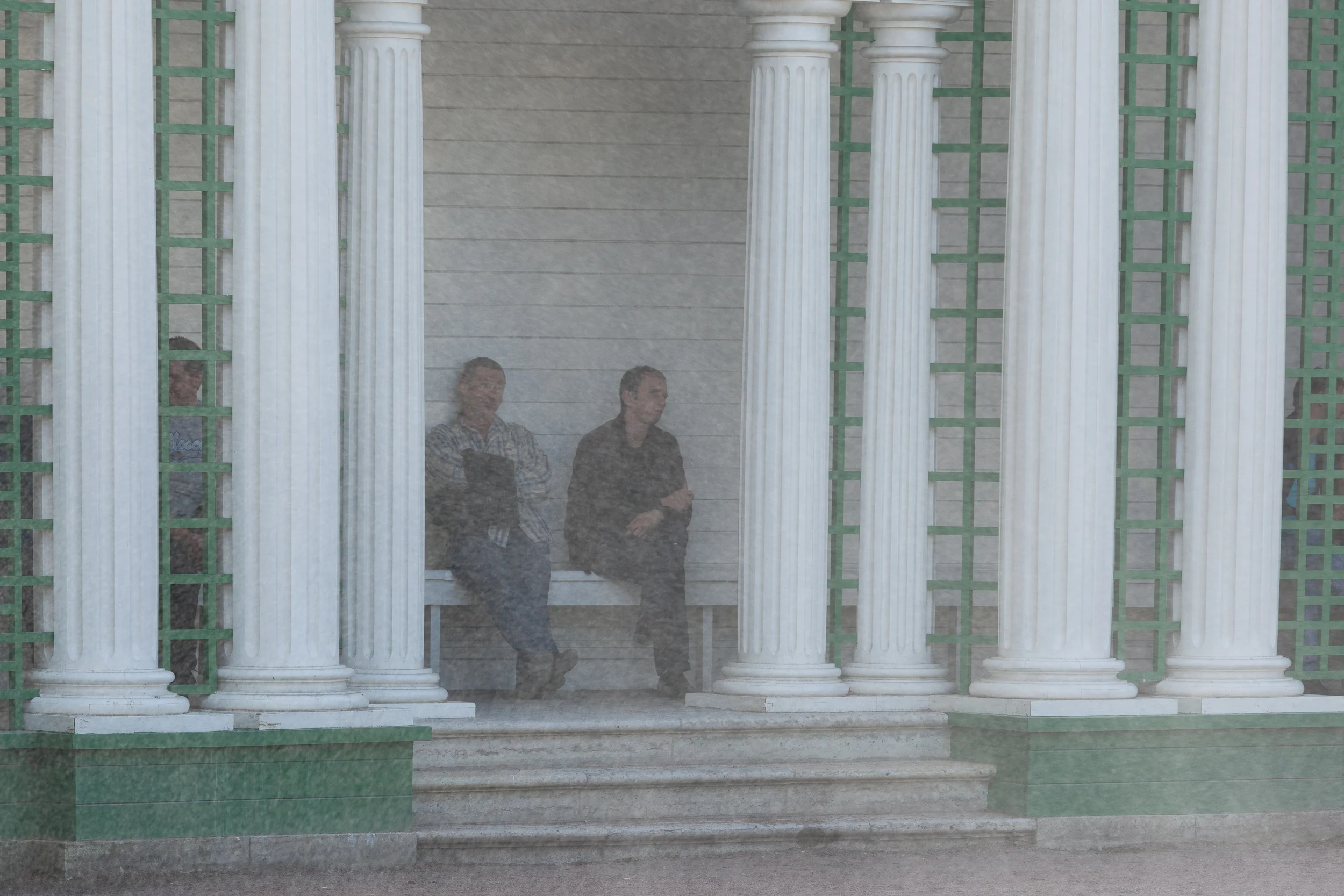 Lens flare has adversely effected sharpness, color saturation and density in this image from Peterhof Palace near St. Petersburg in Russia .
