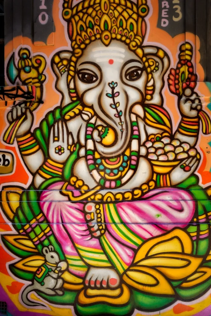 A beautiful street art image of the Hindu god Ganesh in Hosier Lane , Melbourne.