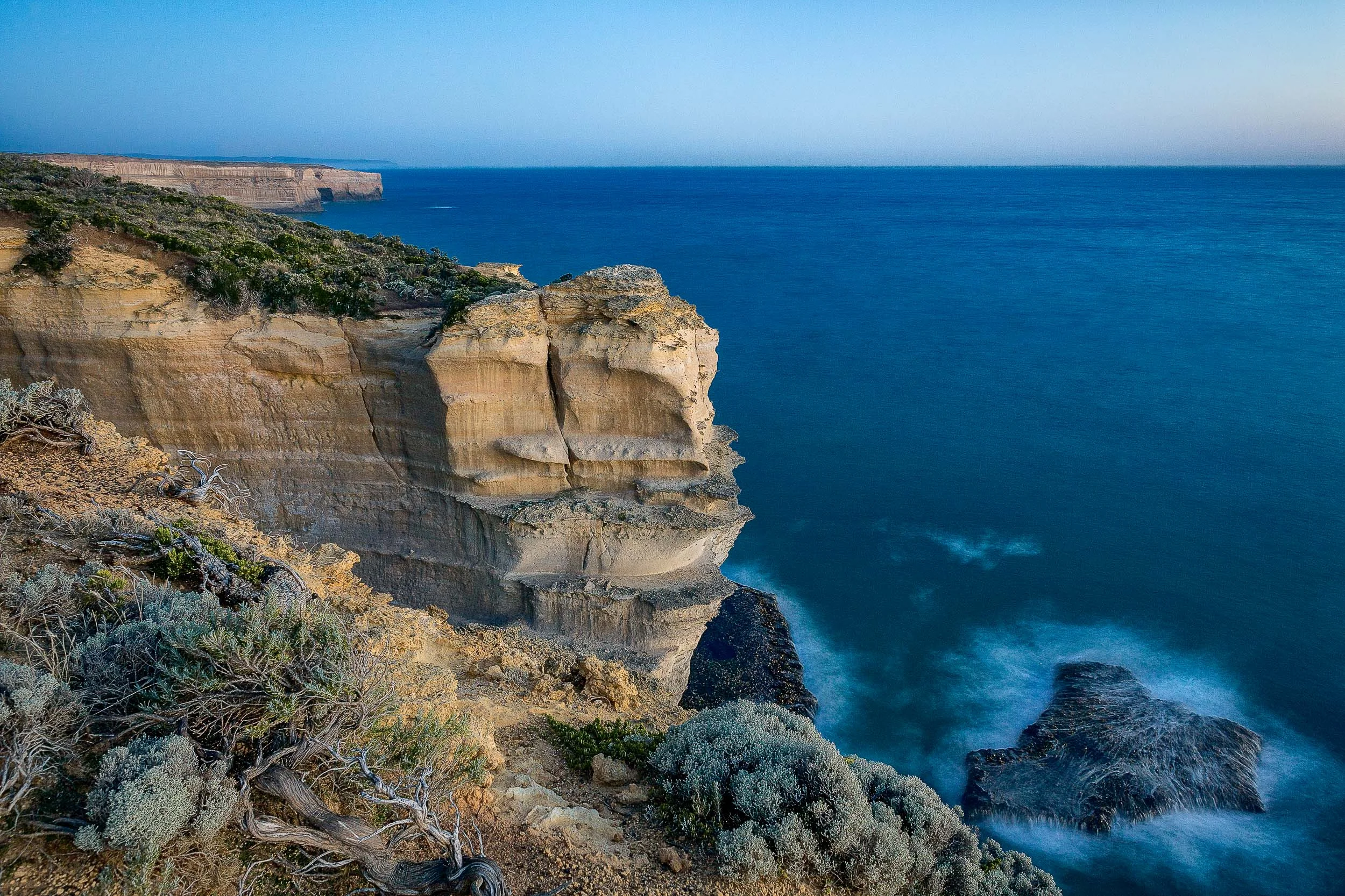 Twilight looking out over the Southern Ocean from a vantage point along the Great Ocean Road, Australia .