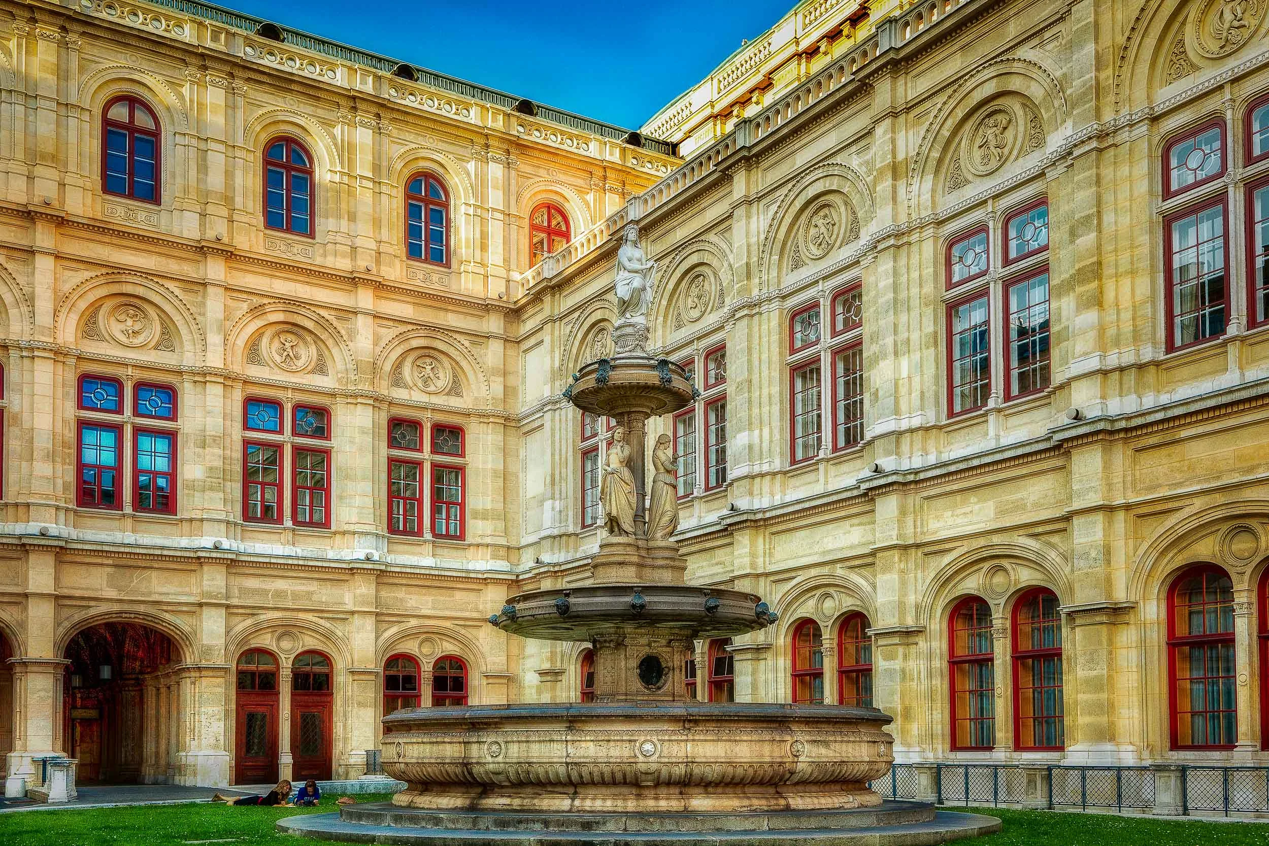 A beautiful fountain in the grounds of a city building, Vienna, Austria