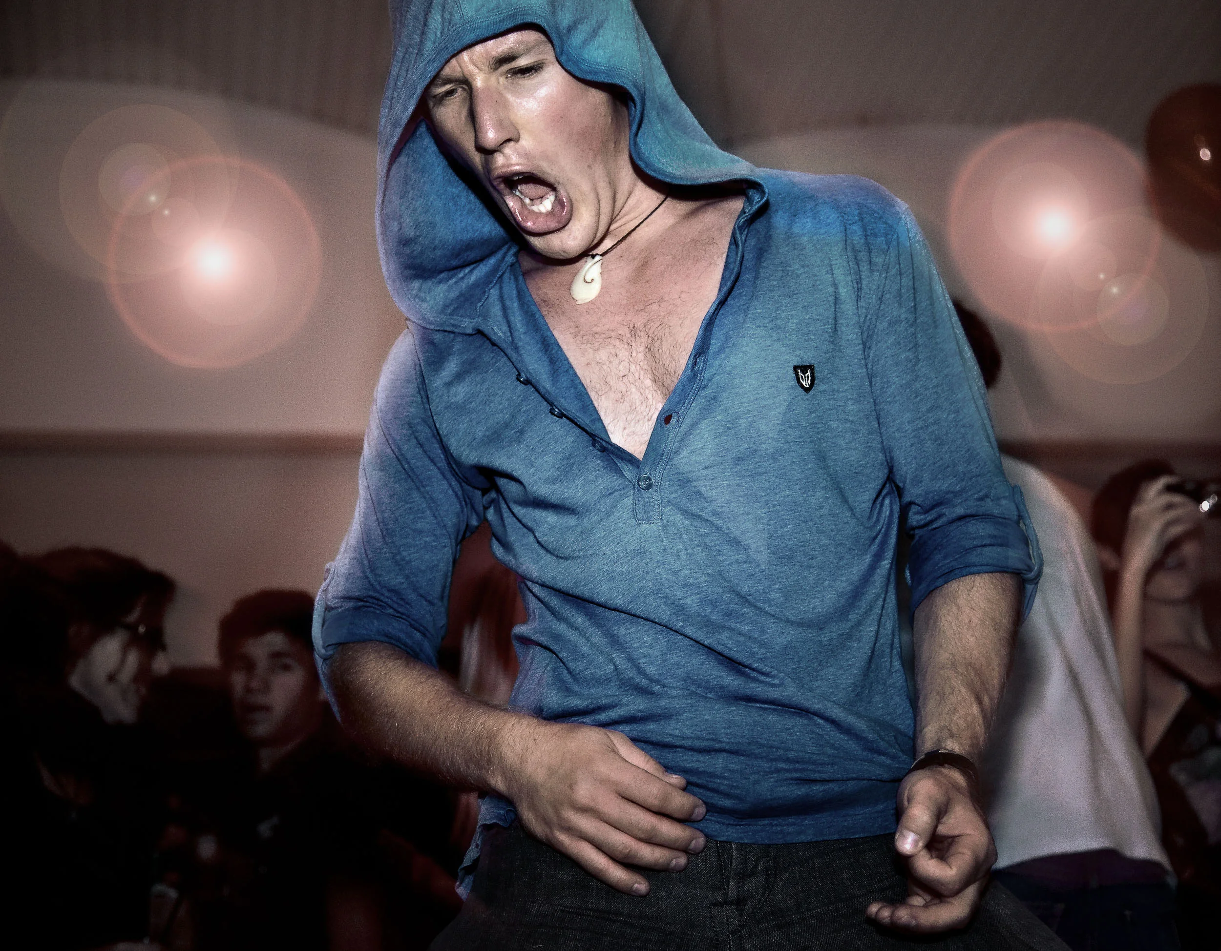 Jake , one of the crew from the Australian motion picture film Summer Coda , strutting his stuff on the dance floor at the wrap party.