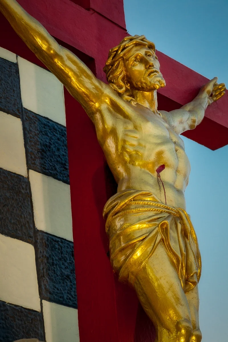 A statue of the crucifixion at St. Thomas Mount National Shrine in Chennai, India .