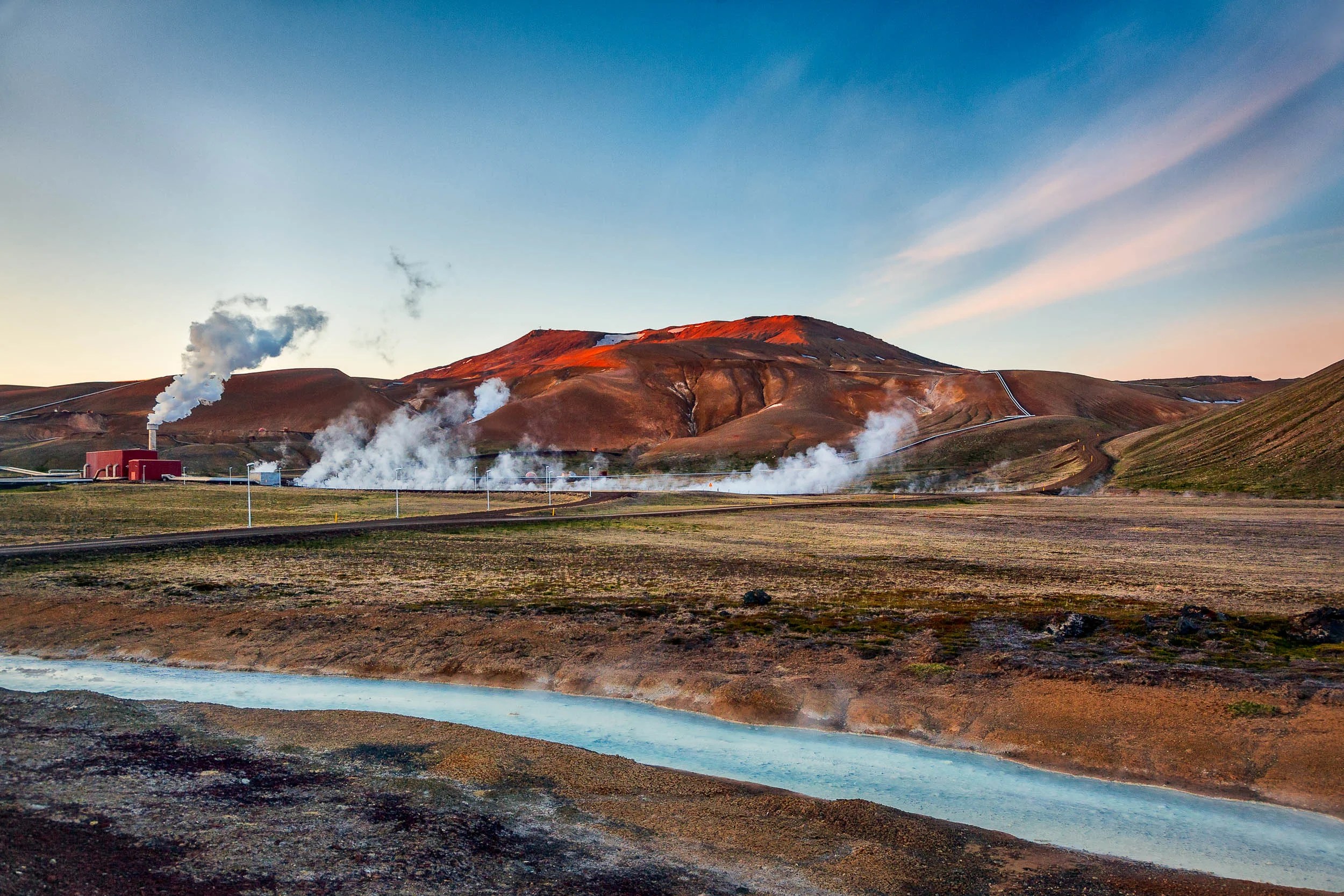 Geothermal activity along the road near Myvatn in northern Iceland .