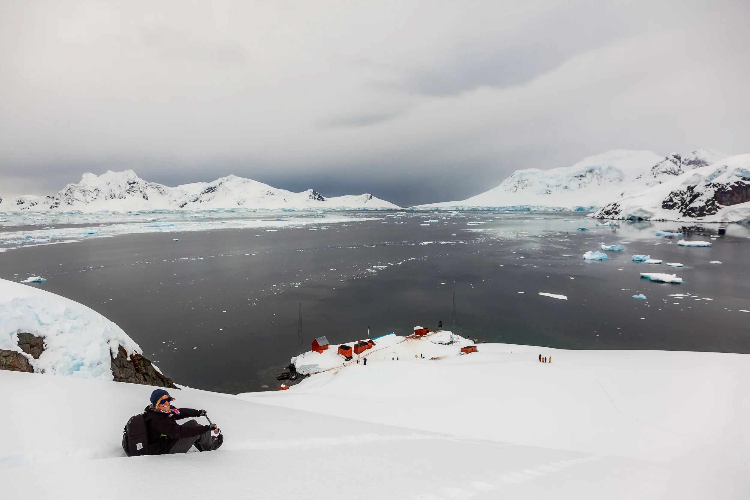After making the arduous climb up the hill overlooking Paradise Harbour in Antarctica it's an absolute thrill to slide down, in a fraction of the time.