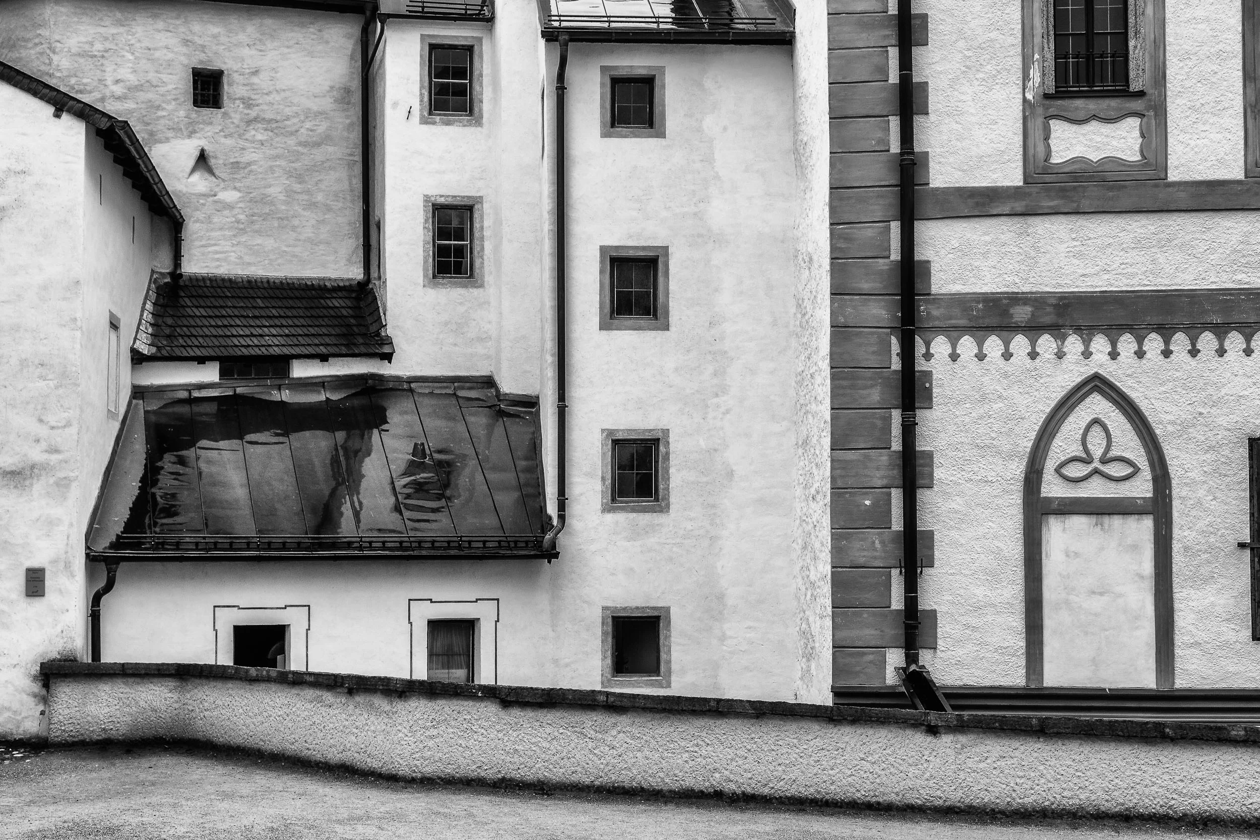 An interesting arrangement of design elements on these inner walls of the Hohensalzburg Fortress in Salzburg, Austria
