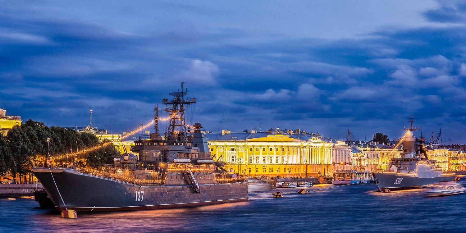 Battleships on the River Neva, St. Petersburg, Russia