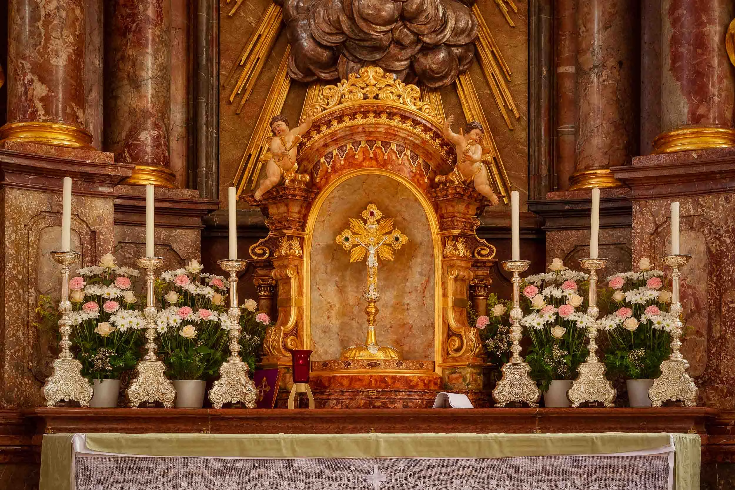 A beautiful detail of the altar at St. Sebastian's Church in Salzburg, Austria .