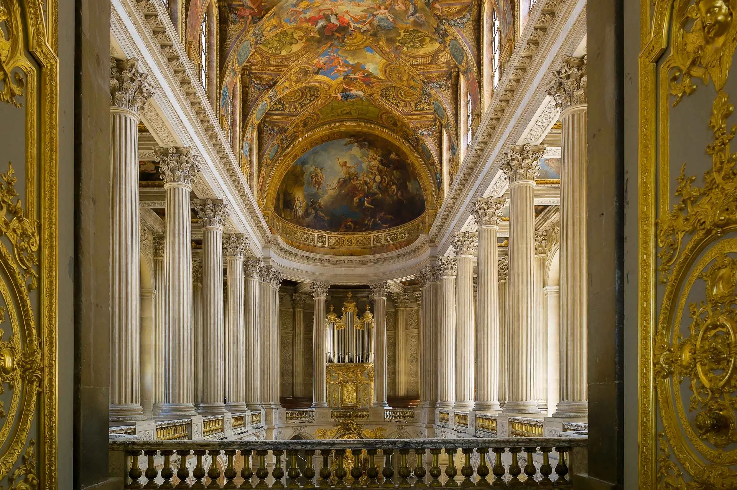 Interior architectural view of the spectacular Palace of Versailles, France.