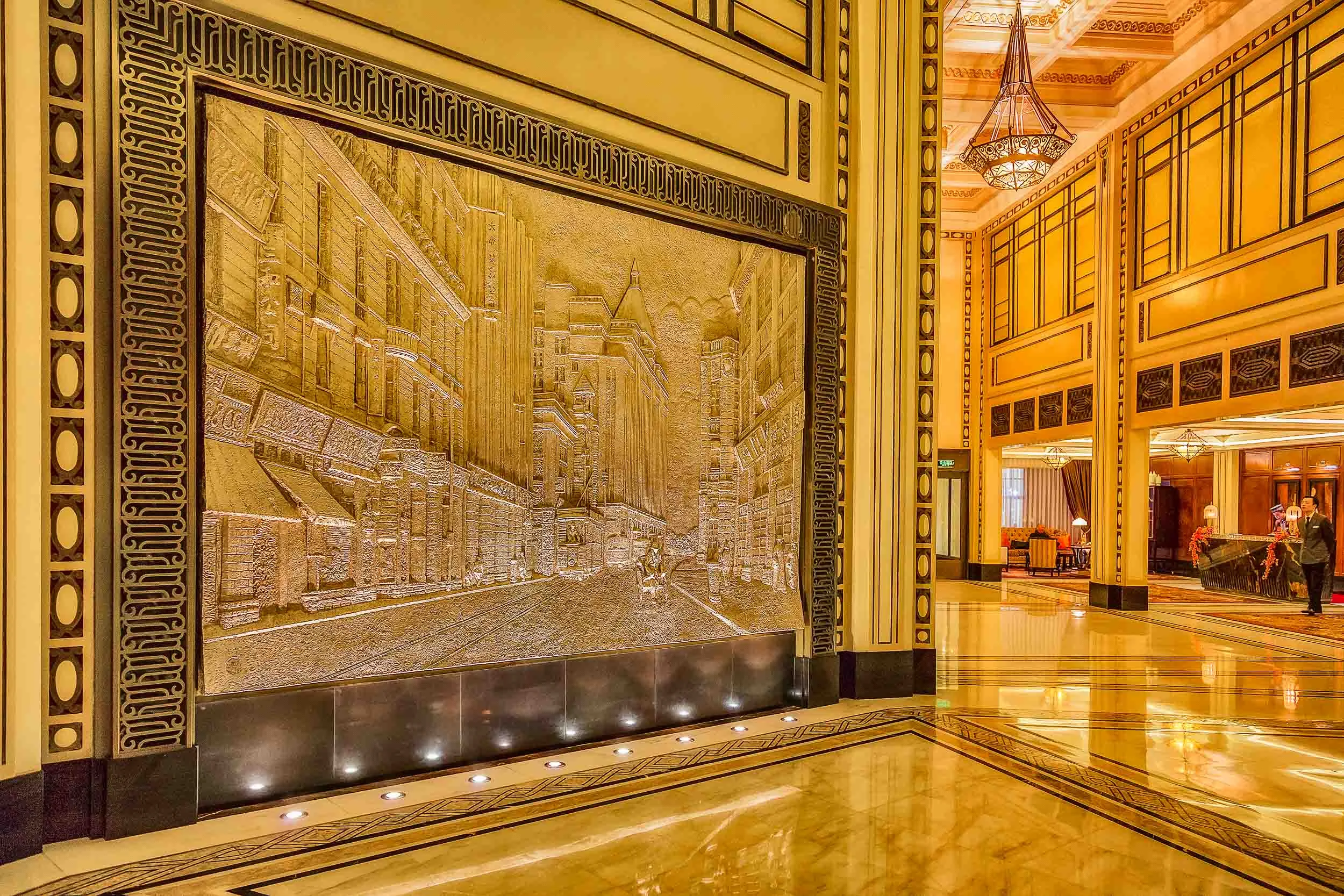 Fabulously detailed mural, Fairmont Peace Hotel, Nanjing Road, Shanghai.