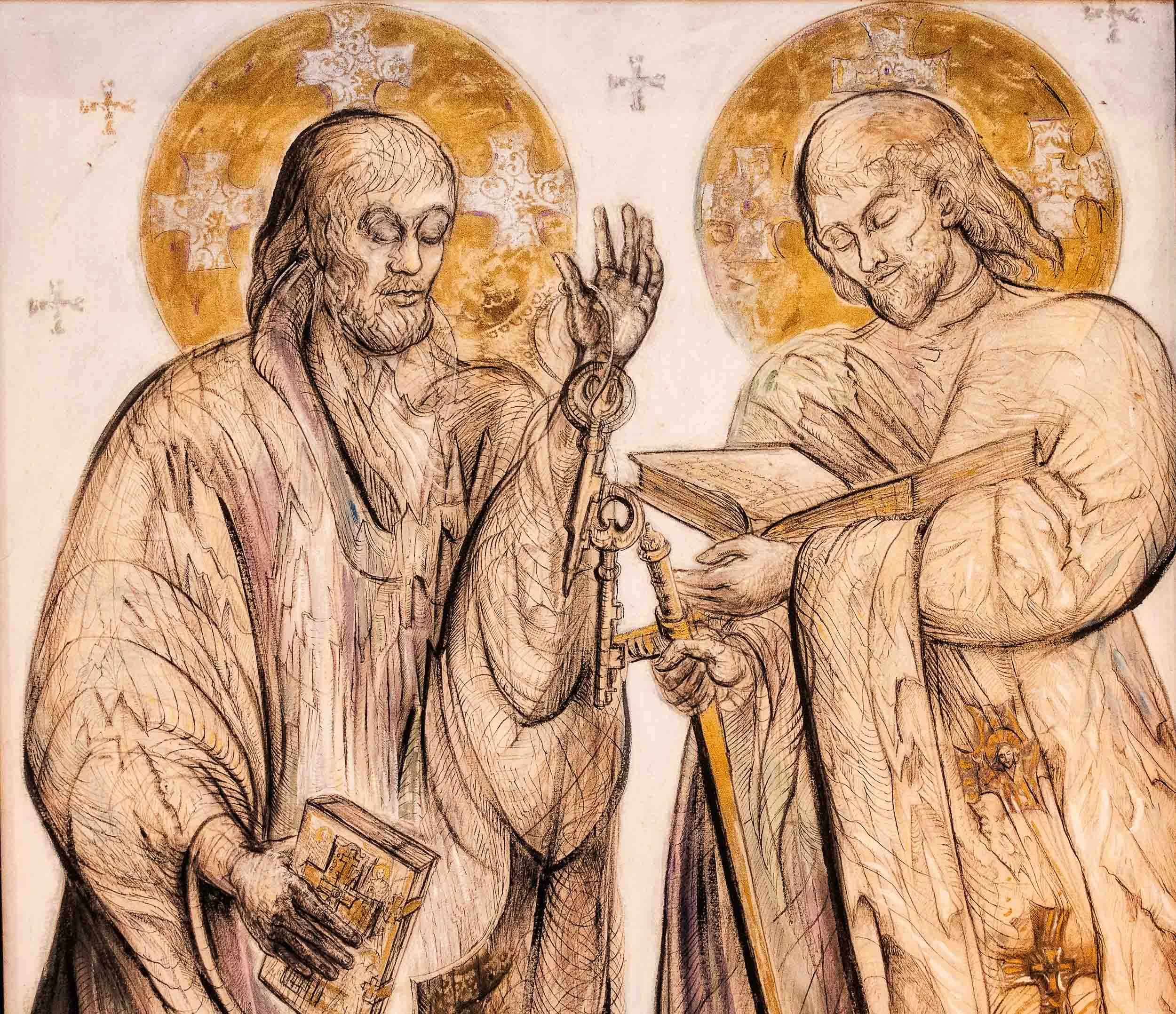 A beautiful painting featuring deep textures, a warm color palette and luminous tones inside St. Paul's Cathedral in Melbourne , Australia.