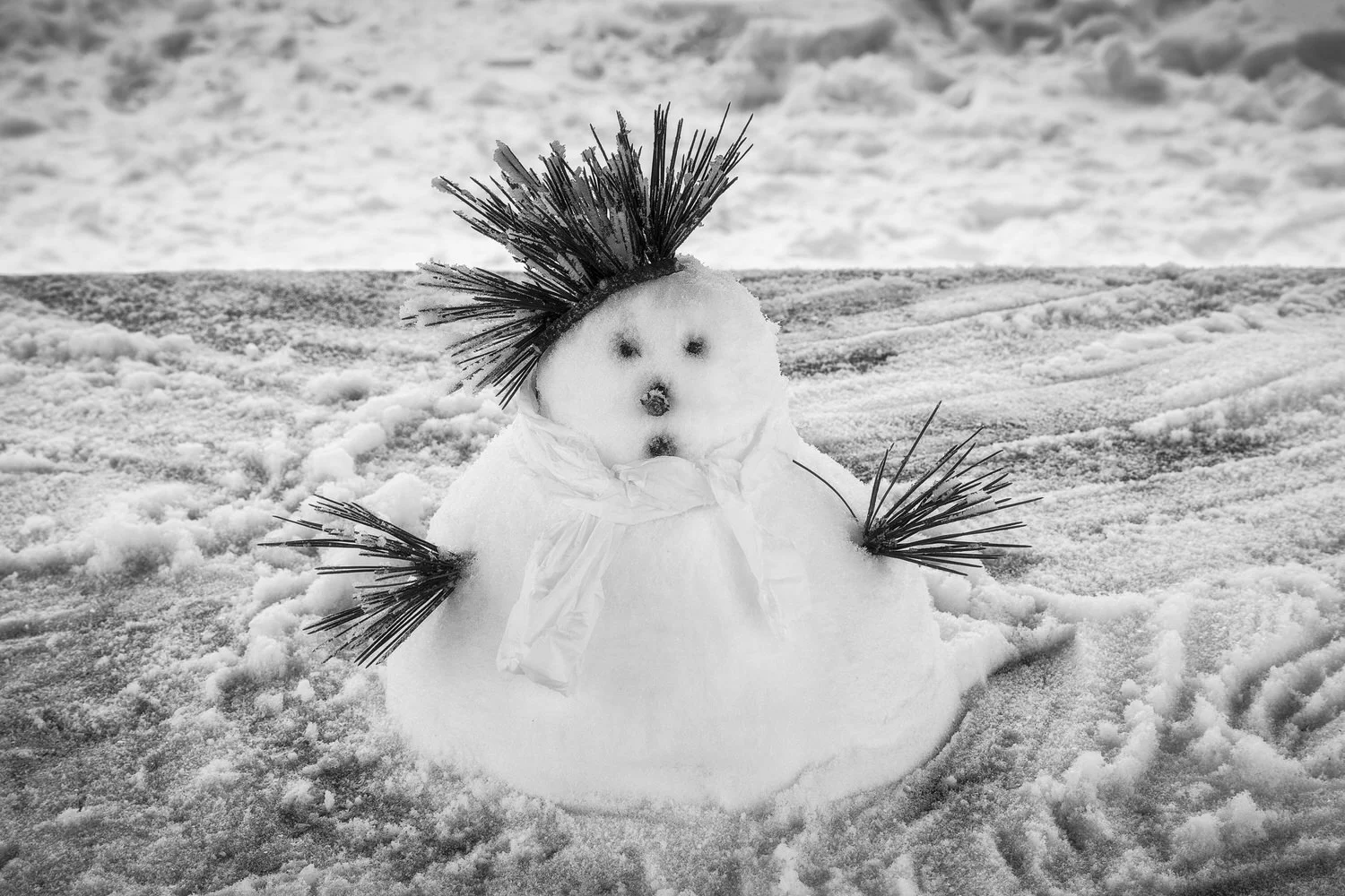 A tiny snowman at a rest spot on Huangshan (i.e., Yellow Mountain) in eastern China.
